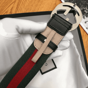 GUCCI MEN'S WEB STRIPED CANVAS BELT