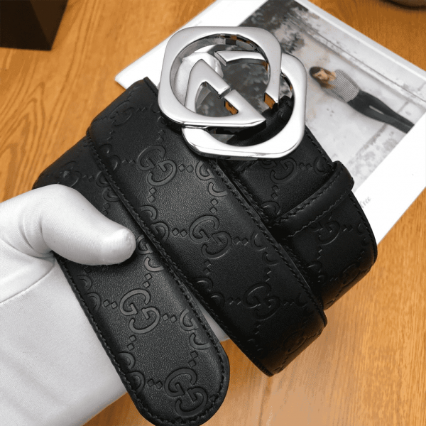 Gucci Black Ssima Leather Belt With Square G Buckle