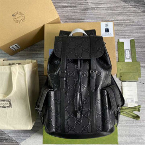 GG EMBOSSED BACKPACK IN BLACK LEATHER