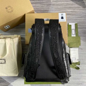 GG EMBOSSED BACKPACK IN BLACK LEATHER