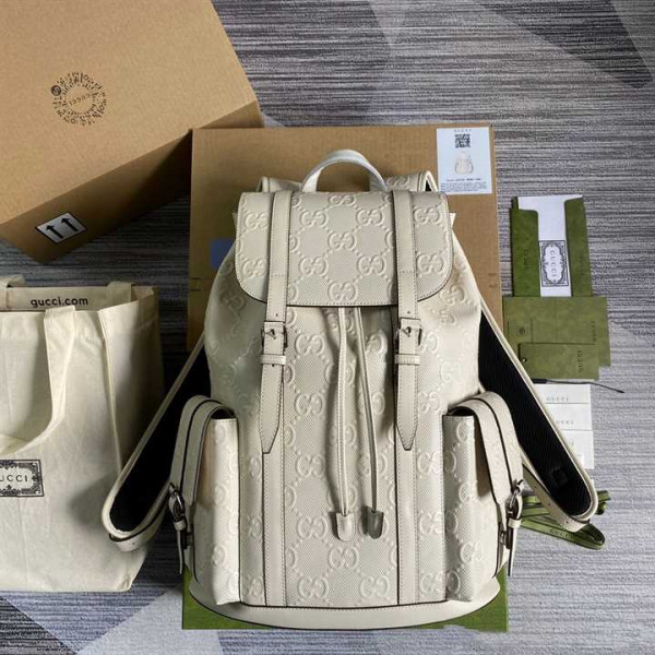 GG EMBOSSED BACKPACK IN WHITE LEATHER