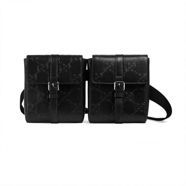 GG EMBOSSED BELT BAG BLACK GG EMBOSSED LEATHER COTTON LINEN LINING