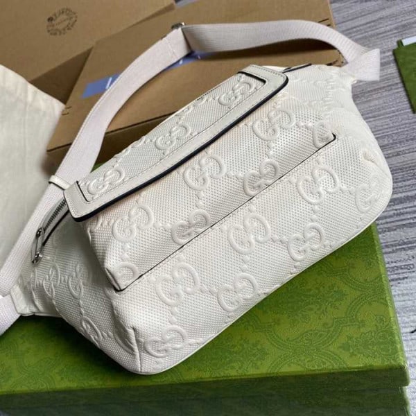 GG EMBOSSED BELT BAG IN WHITE GG EMBOSSED LEATHER