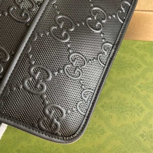 GG EMBOSSED COSMETIC CASE BLACK GG EMBOSSED LEATHER COTTON LINEN LINING