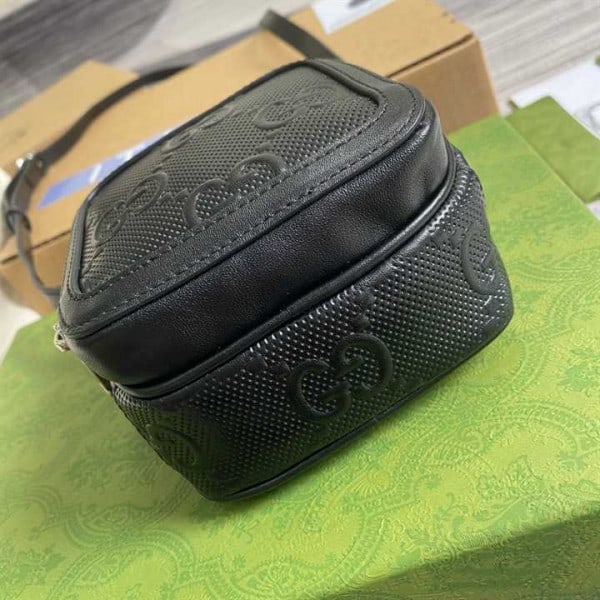 GG EMBOSSED MINI BAG IN BLACK LEATHER