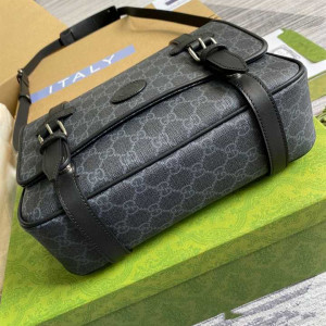 GUCCI MESSENGER BAG BLACK GG SUPREME CANVAS BLACK LEATHER TRIM