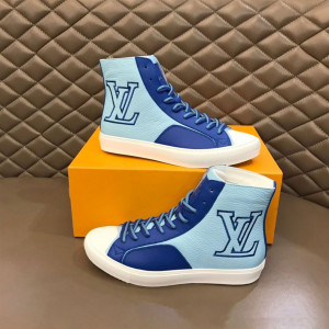 LOUIS VUITTON TATTOO SNEAKERS BOOTS BLUE GRAINED CALF LEATHER - LSVT099