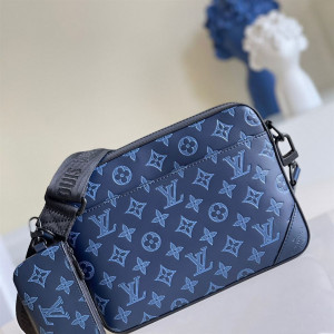 M45730 LOUIS VUITTON DUO MESSENGER BAG NAVY BLUE MONOGRAM SHADOW COWHIDE LEATHER - LB01