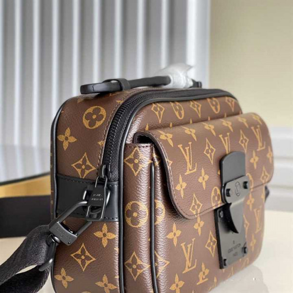 M45806 LOUIS VUITTON S LOCK MESSENGER BAG MONOGRAM MACASSAR COATED CANVAS EPI LEATHER TRIM AND LINING