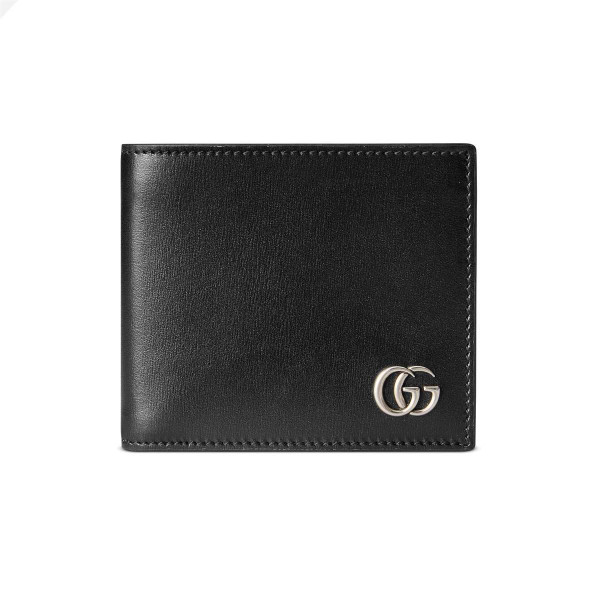 Gucci Men's GG Marmont Leather Bi-Fold Wallet Black Smooth Leather Palladium-Toned Hardware - WEG001