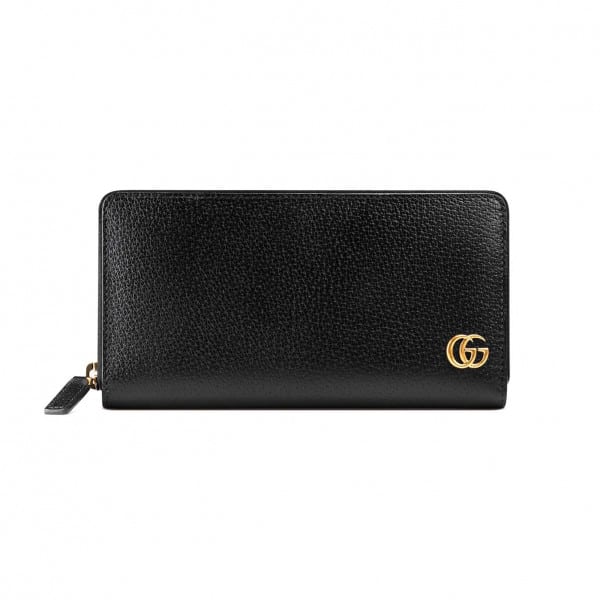 Gucci gg Marmont Leather Zip Around Wallet Black Metal Free Tanned Leather Double G - WEG003