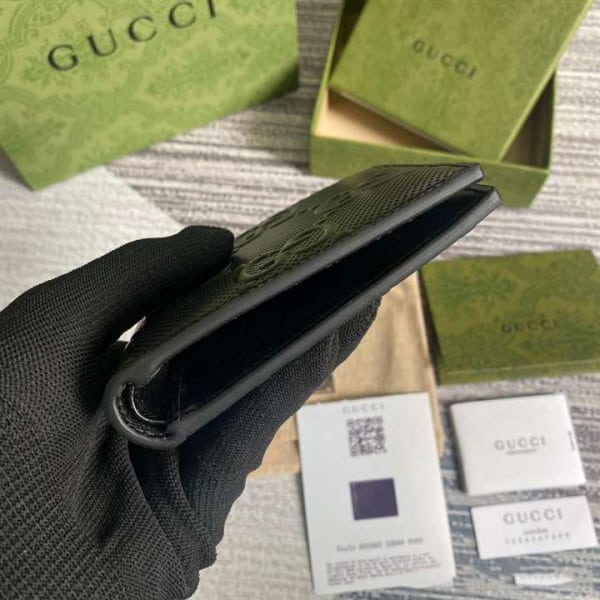 Gucci gg Embossed Wallet Black gg Embossed Leather Viscose Lining - WEG004