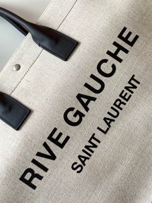 RIVE GAUCHE TOTE BAG IN LINEN AND LEATHER - WBY16