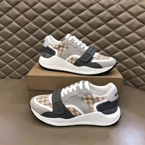 BURBERRY CHECK, SUEDE AND LEATHER SNEAKERS - BBR096