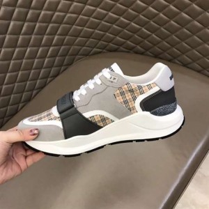 BURBERRY CHECK, SUEDE AND LEATHER SNEAKERS - BBR096