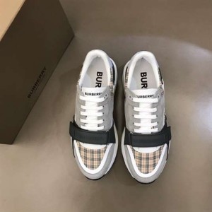 BURBERRY CHECK, SUEDE AND LEATHER SNEAKERS - BBR096