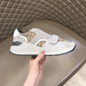 BURBERRY CHECK, SUEDE AND LEATHER SNEAKERS - BBR093