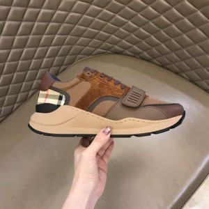 BURBERRY CHECK LACE-UP SNEAKERS IN BROWN - BBR095