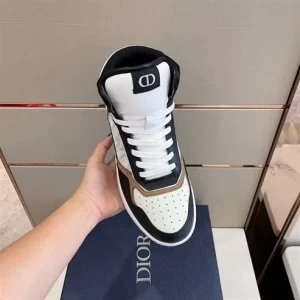 B27 HIGH-TOP SNEAKER BLACK WHITE AND BEIGE SMOOTH CALFSKIN WITH WHITE DIOR OBLIQUE GALAXY LEATHER - CD119