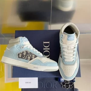 B27 HIGH-TOP SNEAKER LIGHT BLUE WHITE AND DIOR GRAY SMOOTH CALFSKIN - CD118