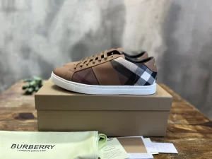 BURBERRY LEATHER AND CHECK COTTON SNEAKERS - BBR125