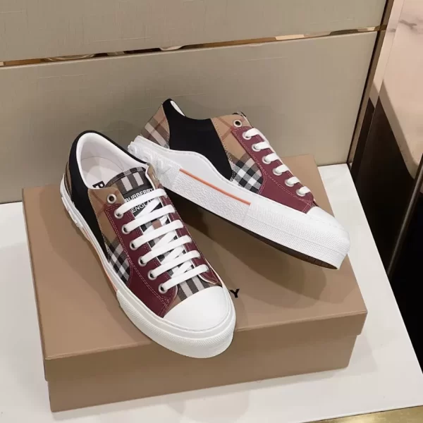 BURBERRY VINTAGE CHECK COTTON, MESH AND LEATHER SNEAKERS - BBR120