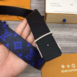 LOUIS VUITTON INITIALES EVERYDAY LV 40MM REVERSIBLE BELT BLUE MONOGRAM BLACK CALF LEATHER - B0134