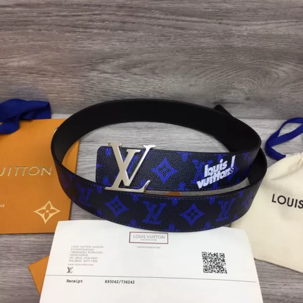 LOUIS VUITTON INITIALES EVERYDAY LV 40MM REVERSIBLE BELT BLUE MONOGRAM BLACK CALF LEATHER - B0134