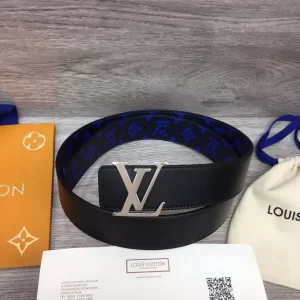 LOUIS VUITTON INITIALES EVERYDAY LV 40MM REVERSIBLE BELT BLUE MONOGRAM BLACK CALF LEATHER - B0134