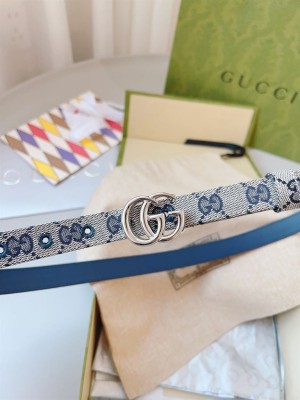 GG MARMONT THIN BELT BEIGE AND BLUE ORIGINAL GG CANVAS - B0181