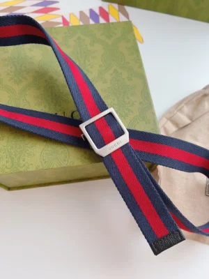 GUCCI WEB BELT WITH RECTANGULAR BUCKLE IN BLUE - B0187